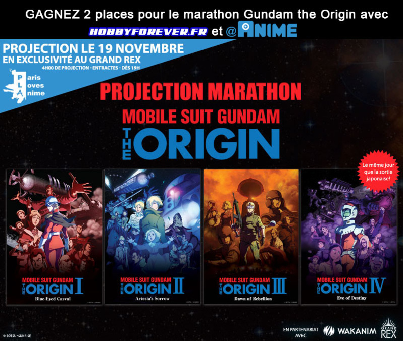 Jeu-Concours gagnez 2 places pour le Marathon Gundam the Origin au Grand Rex ! Jeu-Concours gagnez 2 places pour le Marathon Gundam the Origin au Grand Rex !