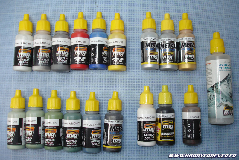 Mes peintures acryliques Ammo by MIG, avec leur diluant officiel MIG-2000