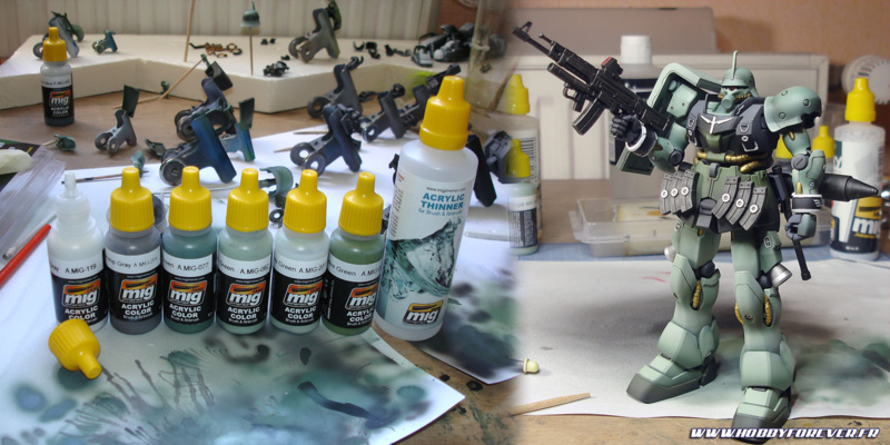 Tutoriel - La peinture acrylique Ammo by MIG Jimenez testée sur le HGUC Geara Zulu