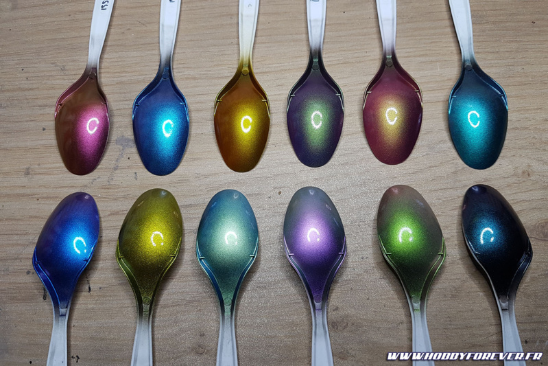 Les 12 peintures caméléons après vernis brillant pour un effet candy Les 12 peintures caméléons après vernis brillant pour un effet candy