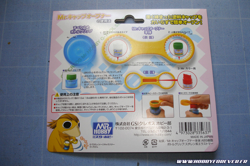 Le Mr Cap Opener est prévu pour les différnts types de bouchons des peintures 12ml de la marque Mr Hobby. Les Taimya sont également compatibles. Le Mr Cap Opener est prévu pour les différnts types de bouchons des peintures 12ml de la marque Mr Hobby. Les Taimya sont également compatibles.