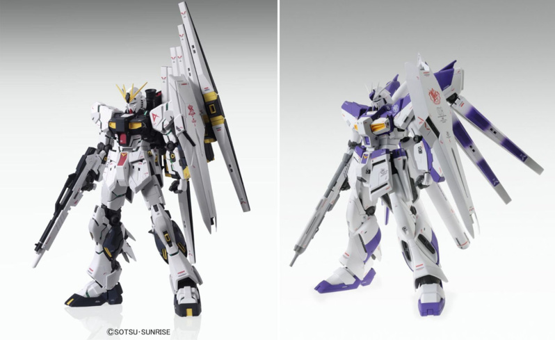 Le MG Nu Gundam ver. Ka sorti en 2012e et le MG Hi-Nu Gundam ver.Ka sorti en 2014. On constate la baisse de niveau du détaillage de l'armure de l'Hi-Nu, beaucoup plus lisse..