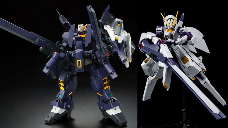 Les nouveaux kits AoZ restent des exclusivités P-Bandai, ici le MG Hazel Gundam Adv. équipé avec deux MG G Part Hrududu, et le HGUC TR-6 Gundam Woundwort