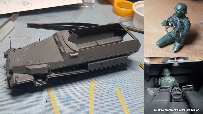 Assemblage des éléments du Hanomag et charcutage d'un soldat pour en faire un conducteur Assemblage des éléments du Hanomag et charcutage d'un soldat pour en faire un conducteur