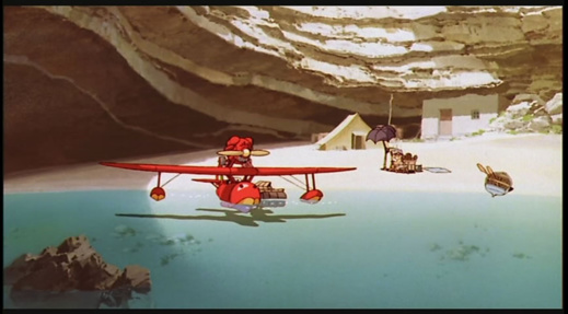 La plage de Porco Rosso, telle qu'elle apparaît au début du film La plage de Porco Rosso, telle qu'elle apparaît au début du film