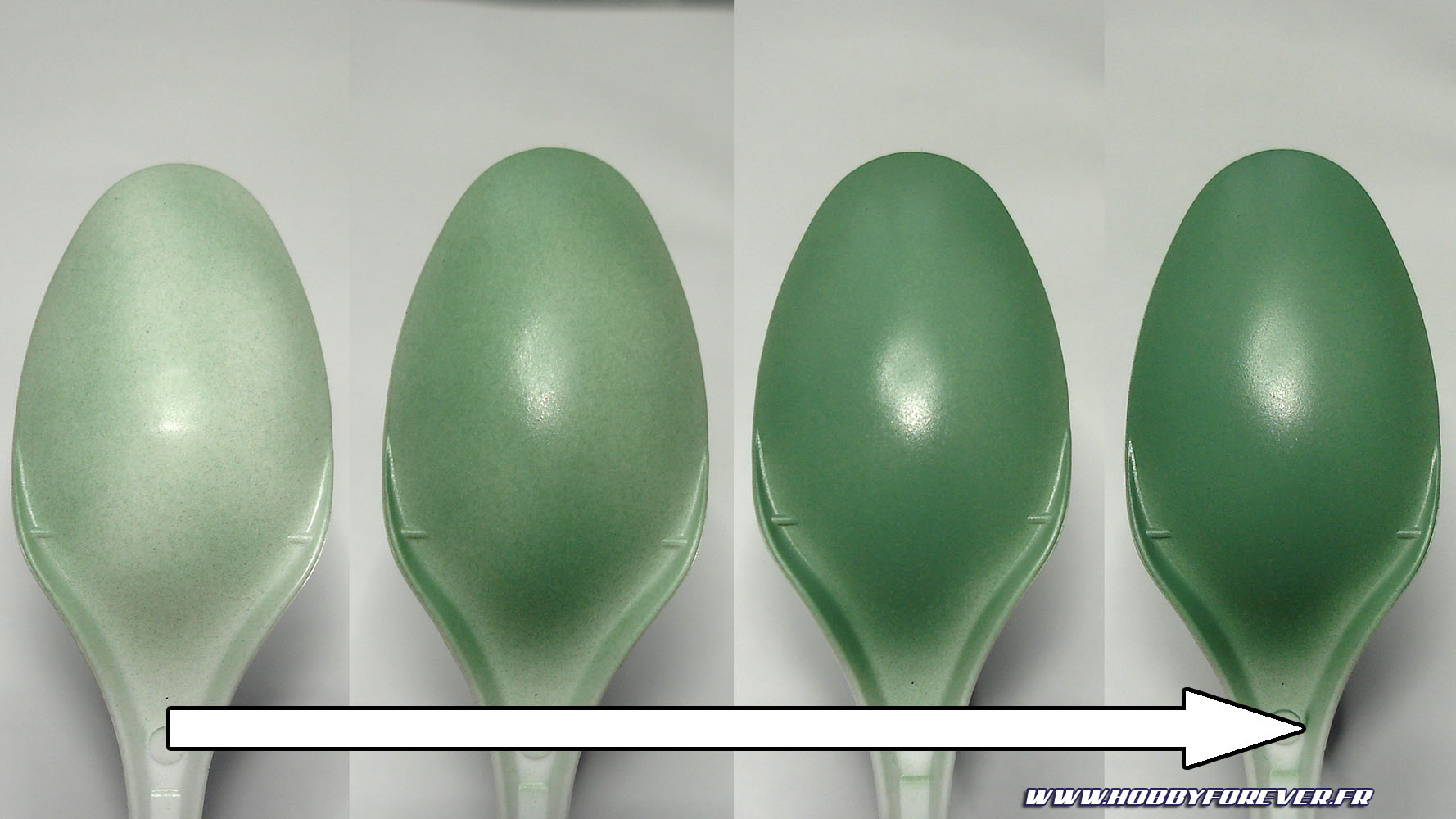 La bonne technique : plusieurs voiles légers successifs que l'on sèche entre chaque étape en soufflant de l'air à l'aérographe. La bonne technique : plusieurs voiles légers successifs que l'on sèche entre chaque étape en soufflant de l'air à l'aérographe.