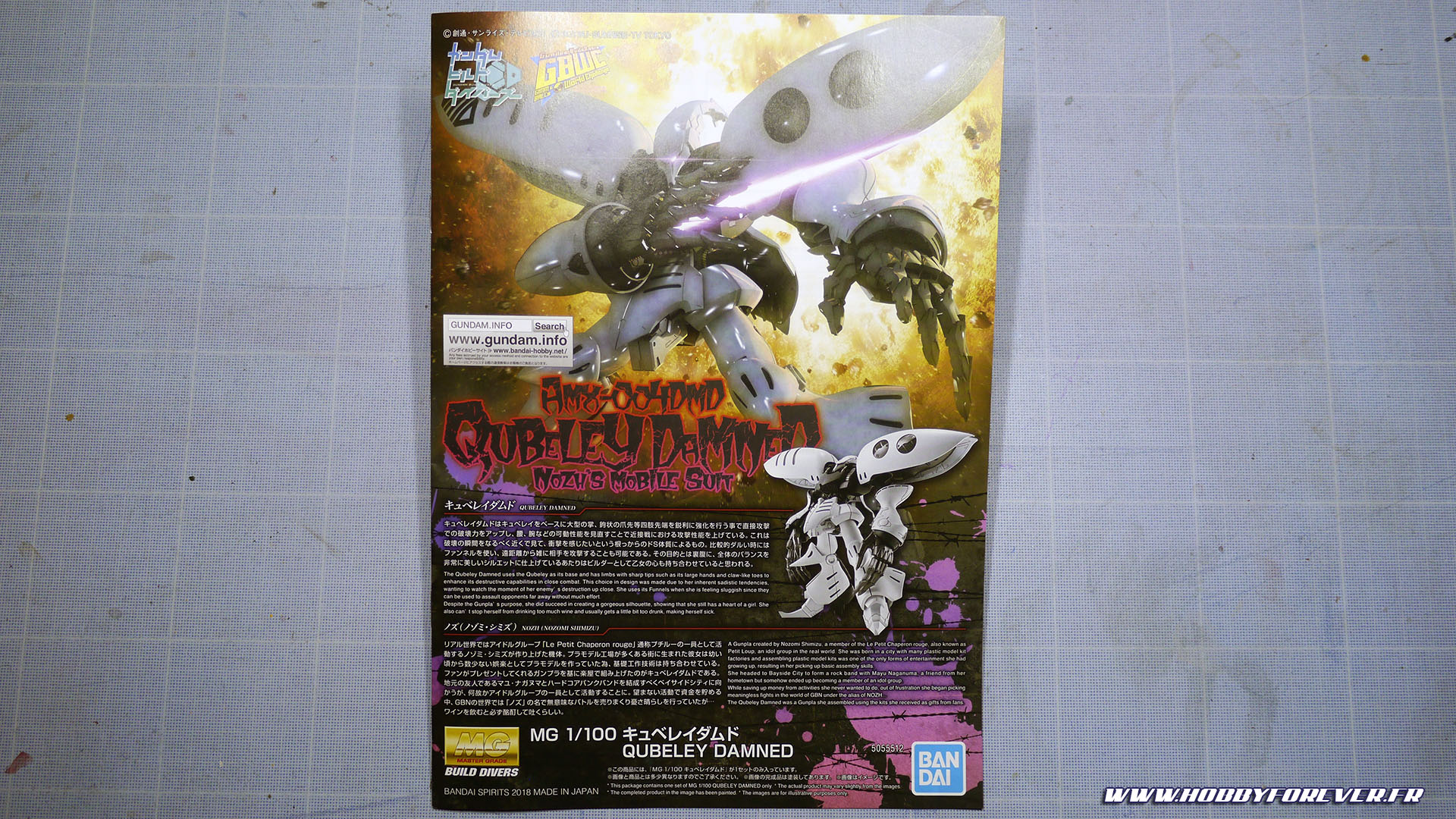 Chouette illustration du Qubeley Damned, avec une présentation du modèle en japonais et anglais. Chouette illustration du Qubeley Damned, avec une présentation du modèle en japonais et anglais.