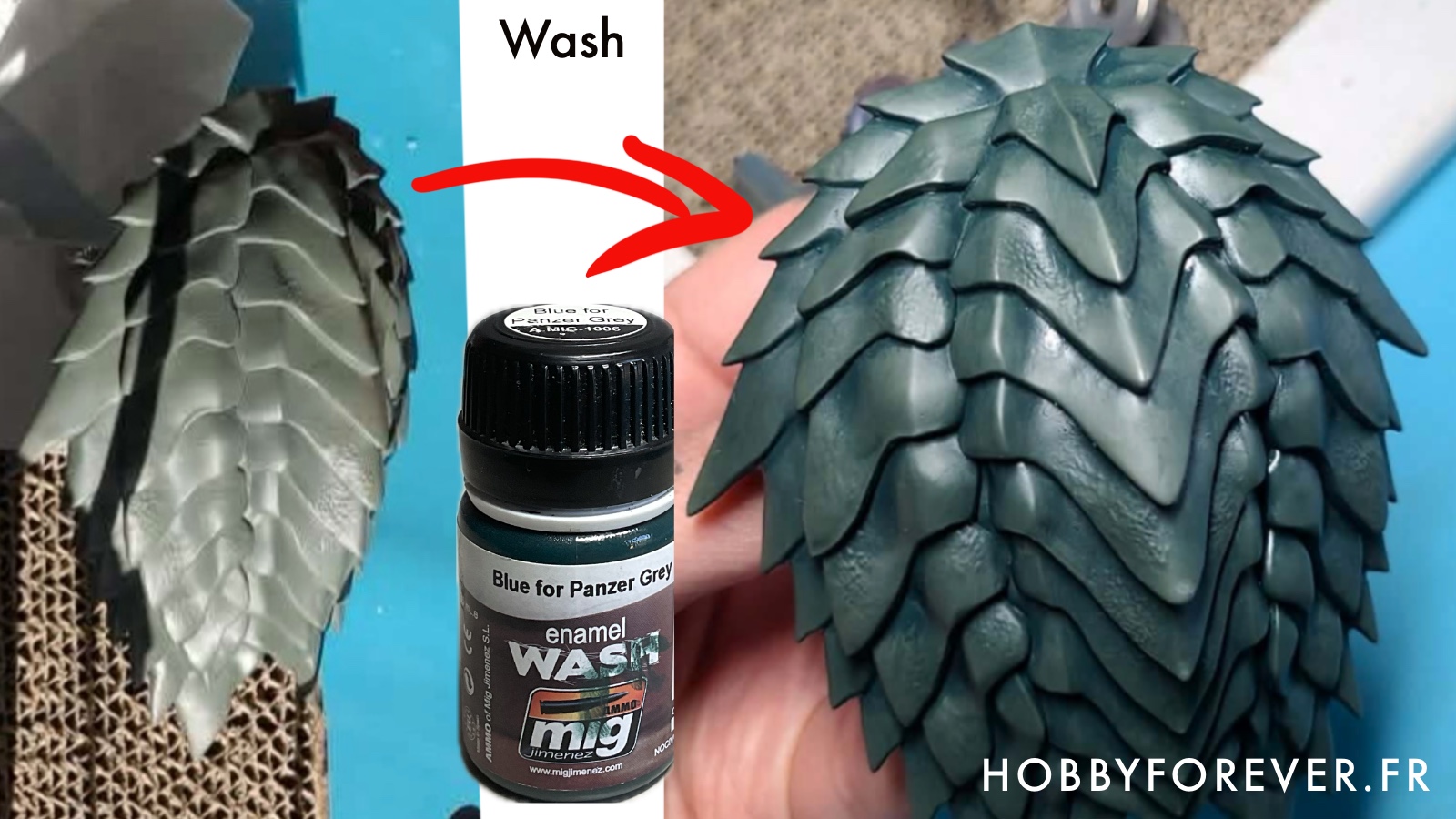 Avant / après l'application du wash enamel